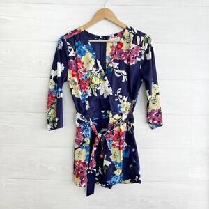 Yumi Kim - Navy multicolor floral 3/4 roll tab sleeve romper, S